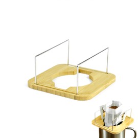 NEOUZA Bamboo & Stainless Steel Coffee Stand, 2-in-1 Drip Bag Holder & Pour-Over Dripper, Compact for Travel Home Brewing (Multifunctional_Yellow)