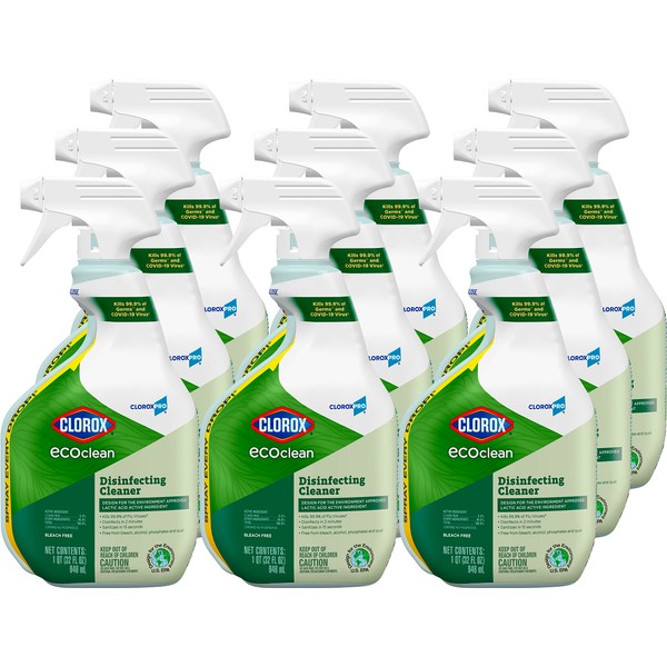 CloroxPro Clorox EcoClean Disinfecting Cleaner Spray Bottle, 32 Fluid Ounces, Pack of 9