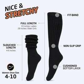 HOT FEET Women's Slouch Socks 2-Pack - Cozy Cotton Blend Scrunch Boot Socks, Long Slouchy Scrunchy Calf Socks, Sizes 4-10, Black