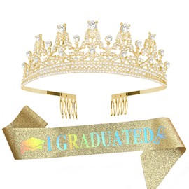 Graduation Sash and Crown Kit Graduation Party Supplies for Girl Graduation Party Decorations Favors Gold Crowns