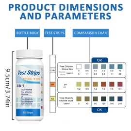 50 Stück Pool Teststreifen, Pool Tester PH und Chlor, 3 In 1 Pool-Teststreifen FüR Spa, für Pooltester Testen Cyanursäure, Wassertest, Restchlor CI Gesamtalkalität, Wasserhärte