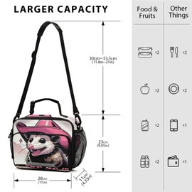 KOCOART Possum Pink Cowboy Hat Lunch Bag for Women Men Cartoon Cute Insulated Cooler Tote Bag with Adjustable Shoulder Strap Large Capacity Picnic Lunch Box Outdoor for Adult Office