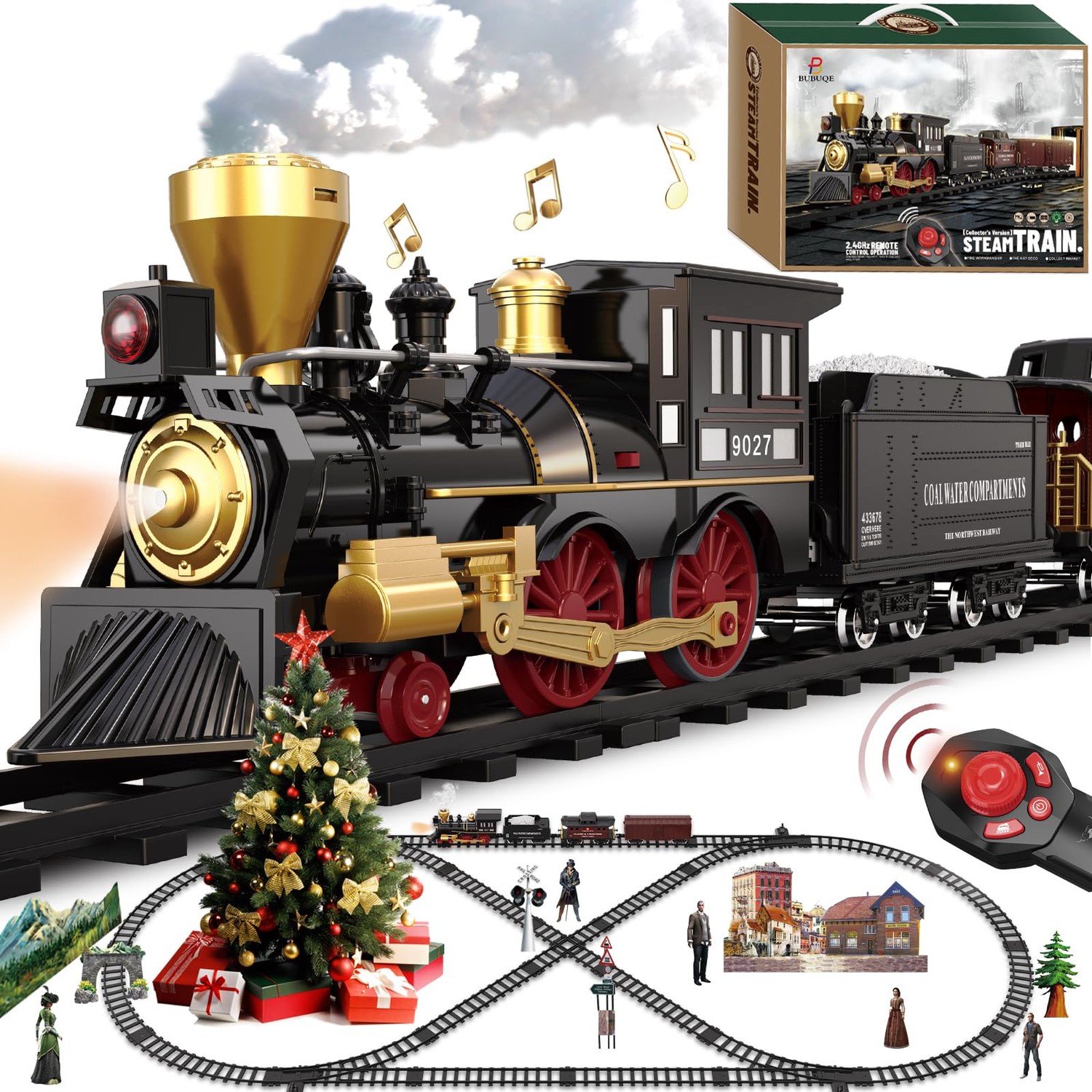 Train Set for Kids Remote Control Train Toys w/Steam Locomotive ...