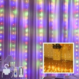 Clearhill 3 * 3Curtain String Lights 300LED Colorful 8 Modes Soft Wire Curtain Lights with Remote & Timer, USB Operated, Waterproof for Indoor/Outdoor Decorations，Bedroom，Wedding，Party
