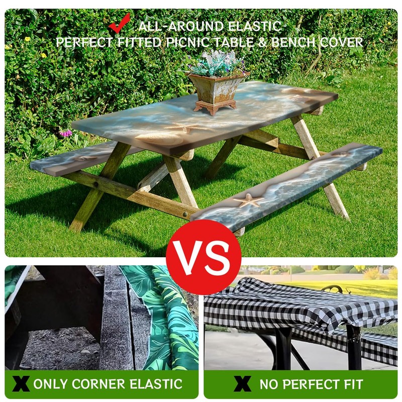 Sea Beach Picnic Table Cover with Bench Covers and Carrying