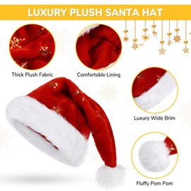 Phyxin Santa Hat, Christmas Hat, Xmas for Adults, Women, Men, Kids, Santa Costume for New Year Party, Gold Red