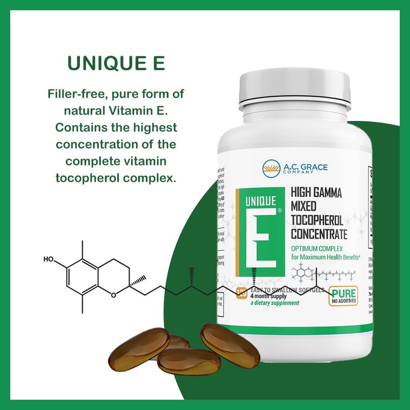 UNIQUE E A.C. Grace Company Mixed Tocopherols 120 Soft Gels,