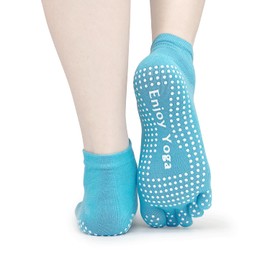 Jinny's Shoppe Women’s Non-Slip Full Toe Grip Yoga Socks – Anti-Skid Cotton Colorful Socks for Pilates, Barre, Ballet, Dance – 1 Pair (Blue)