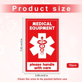 16pcs Medical Equipment Luggage Stickers, 2x3 Inch Please Handle with Care Labels Waterproof Warning Decal for Fragile Medical Supplies Tag (Red and White)