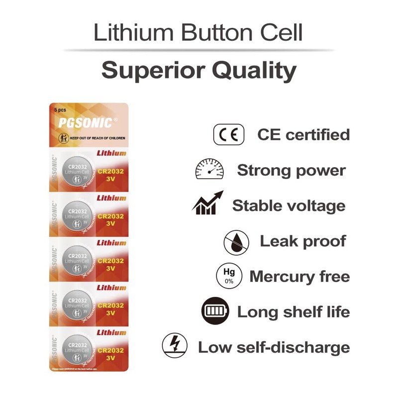 PGSONIC CR2032 3V Lithium Battery (10pcs), Compatible with AirTag, Key
