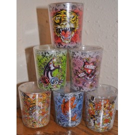 3 X Ed Hardy Large Round Shot Glass SCENTED CANDLES tealight candle and holders (any 3)