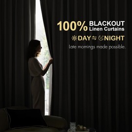 MIULEE Linen 100% Blackout Curtains 84 Inch Length 2 Panels, Back Tab Hook Belt Clip Rings Thermal Insulated Drapes for Bedroom Living Room Ivory Natural Farmhouse Black Out Window Curtains