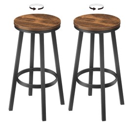 MAHANCRIS Bar Stools, Swivel Bar Stools, Rotating Bar Stools Set of 2, Swivel Counter Stools with Footrest, 26.4" Kitchen Breakfast Bar Stools, Industrial Round Bar Chairs, Rustic Brown BAHR1301