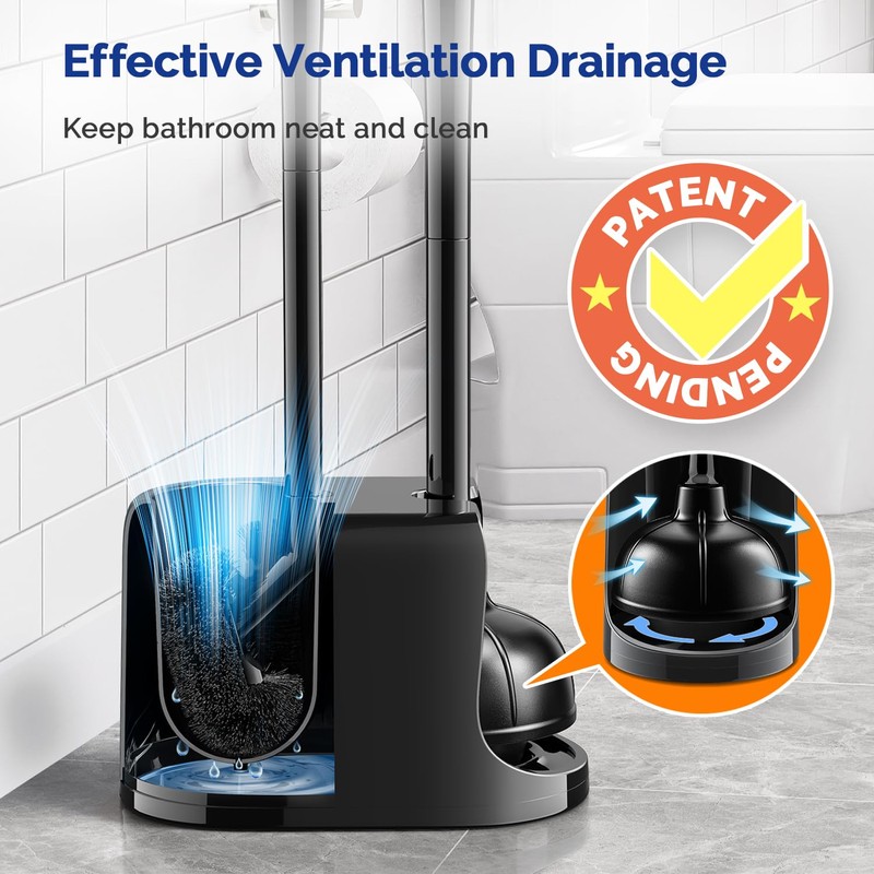 HAMITOR Toilet Plunger Bowl Brush Combo：Heavy Duty Rubber for Drain