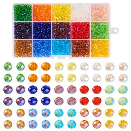 3000Pcs 4mm Crystal Beads Rondelle Faceted Beads Assorted Colorful Loose Beads Glass Beads Bulk 15 Colors Crystal Glass Beads for DIY Craft Bracelets Necklace Jewelry Making