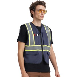 A-KSAFETY High Visibility Safety Vest for Men Women with Pockets and Zipper, Navy, X-Large