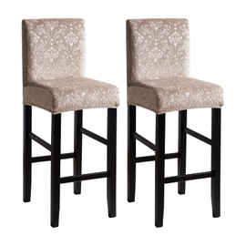 FORCHEER Bar Stool Chair Cover with Backs Set of 2 Camel Velvet Embossed Dining Barstool Slipcover Removable Washable(4PC,Velvet-Camel)