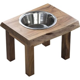 Oakestry Acacia Wood Live Edge Single Bowl Pet Feeder Stand Multi-Functional Rustic Feeding Station with Handcrafted Acacia Natural Finish and Easy-Clean Design