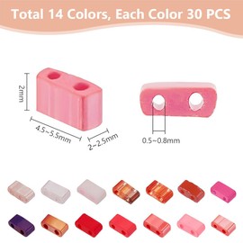 PH PandaHall 420 Pieces 14 Pink Colours Rectangular Half Tila Beads 2 Hole Glass Beads Flat Square Beads Japanese Glass Spacer Beads for Making Jewellery and Bracelets