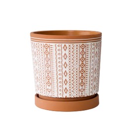 D'vine Dev 8.2 Inch Planter Pot, Terracotta Pot for Plants with Drainage Hole and Saucer, Pottery Red/White, 33-958-A-1