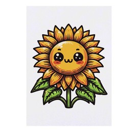 'Kawaii Sunflower' Temporary Tattoo - Water Resistant, Skin-Safe, Non-Toxic Transfer (TO00070725)