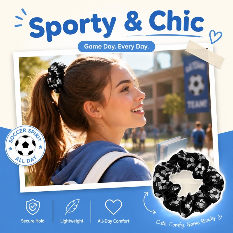 20Pcs Soccer Scrunchies Soccer Sports Ponytails Elastic Hair Bands