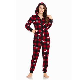 COLORFULLE Christmas Onesie for Couples Fleece Jumpsuit Full Zip Pajamas Long Sleeve with Pockets, snowflake women