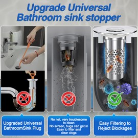 Sink Stopper Hair Catcher, Pop-up Sink Drain Strainer with Removable Stainless Steel Strainer Basket Hair Catcher, Bathroom Sink Strainer for Bathroom Sink Stopper Replacement(New/2PCS)