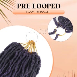 Short Purple Deep Faux Locs Crochet Hair for Black Women-8 Packs 12 Inch Pre Looped Goddess Locs With Deep Wave Curly Ends Prelooped Synthetic Crochet Braids,Lightweight& Natural (12",T1B/Purple#)