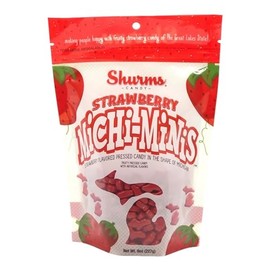 Strawberry Michi-Minis Shurms Hard Shell Candy in the Shape of Michigan, 8 oz Pouch