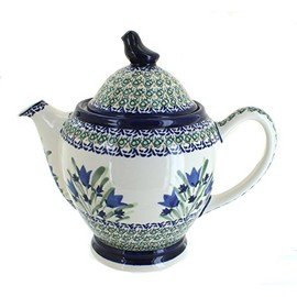 Blue Rose Polish Pottery - Blue Tulip Coffee Pot - 8 Cup Capacity - Hand-Painted Polish Pottery Ceramic Coffee & Tea Server