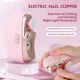 3 in 1 Automatic Electric Nail Clipper with Polishing, Safe and Convenient Nail Trimmer with Nail Clip Storage, 2 Speed Electric Toe Nail Clippers Nail Cutter with Light for Kids Adults (Pink)