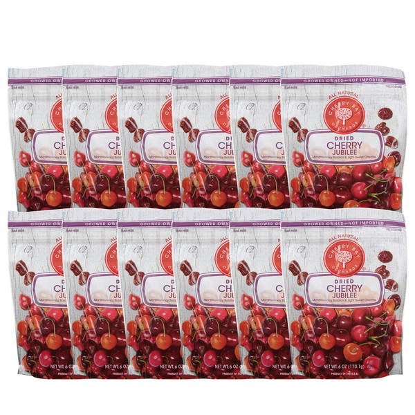 Cherry Bay Orchards Dried Cherry Mix – Pack of Twelve 6oz Bags (Total 72 oz) - Includes Montmorency, Balaton and Light Sweet cherries - 100% Domestic, Natural, Kosher Certified, Gluten-Free, GMO Free