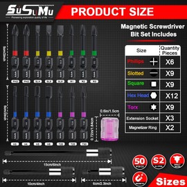 Magnetic Bits For Impact Driver, One Font Bit Set, With Magnetizing/Demagnetizing Ring And 3Pcs Black Self-Locking Long Extension Rod(50Pcs)