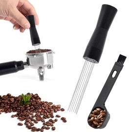 KARBAG Espresso Coffee Stirrer, WDT Tool No Sharp 8 Needles Coffee Stirring Tamper Food Grade Stainless Steel Espresso Distribution Tool Hand Stirrer Tool with 2 in 1 Coffee Spoon for Barista