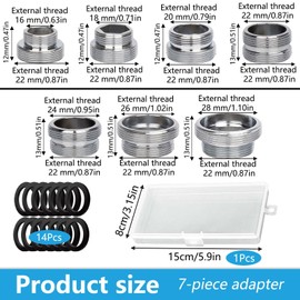 7 Universal Adapter Tap with Thread, FORMVERSITY Water Connection Adapter, Tap Adapter M18 to M22, Kit Reducer Tap Attachment for Tap Aerator