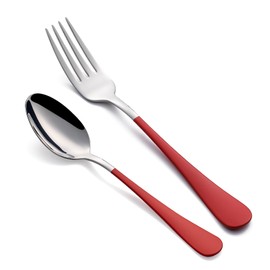 Onlycooker 24piece Red Forks and Spoons Silverware Set,Red Handle Silverware Forks and Spoons 18/0 Stainless Steel Flatware Bulk Forksand Spoons Dessert Forks and Table Spoon Set of 24 Dishwasher Safe