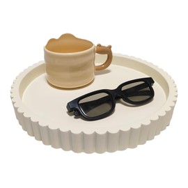 MATNHZUF Round Decorative Tray for Coffee Table, 11" Coffee Table Decor Tray Modern Table Centerpieces for Dining Room, Beige Decorative Trays for Home Decor Modern Decorative Centerpiece Trays