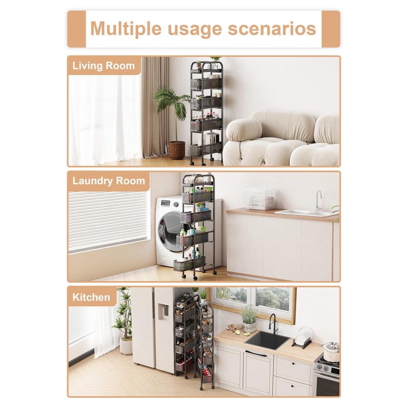UMDONX Slim Storage Cart 5 Tier with Pull Out Basket