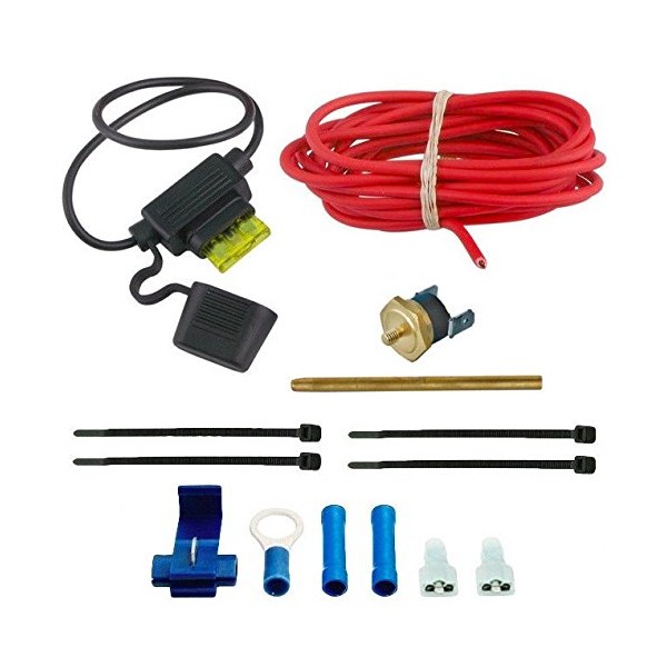 American Volt Single 12 Volt Electric Radiator Cooling Fan Thermostat Wire Switch Sensor Kit Brass Push-in Fin Probe (180'F On - 165'F Off)
