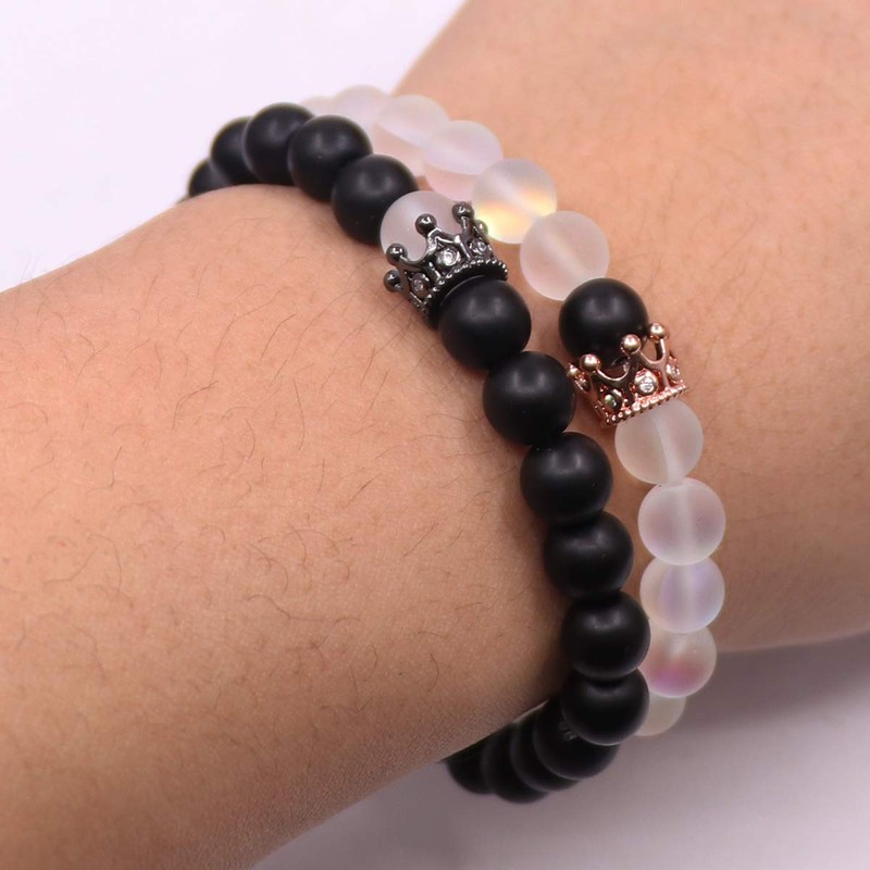 UEUC King&Queen Crown Distance Couple Bracelets His Hers Black Matte