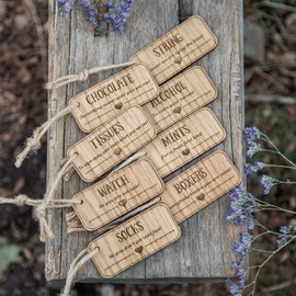 Groom tags for groom gift box | groom survival kit wedding day gifts for husband | wooden wedding decor rustic style tags for barn farm country wedding