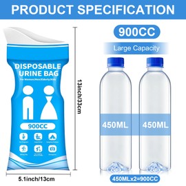 GREATCITI Disposable Urine Bag, Pee Bags for Travel for Women/Men, 900ML Emergency Portable Urinal Bag and Vomit Bags, Unisex Urinal Bag for Camping, Traffic Jams, Pregnant, Patient, Kids - 20 PCS