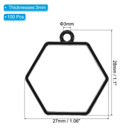 PATIKIL 100pcs Open Bezels, Resin Bezels Pendants Mold Open Back Bezels Geometric Pressed Charm Bulk Alloy Hollow Frame for Resin Jewelry Making Earrings Necklace, Hexagon, Black