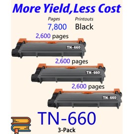 3-Pack ColorPrint Compatible TN660 Toner Cartridge Replacement for Brother TN-660 TN 660 TN630 TN-630 Used for Brother HL-L2300D HL-L2365DW HL-L2340DW HL-L2320D HL-L2360DW DCP L2500D L2540DN Printer