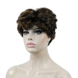 Lydell Fluffy Short Curly Synthetic Full Wigs with Bangs for Women Girls Golden Brown