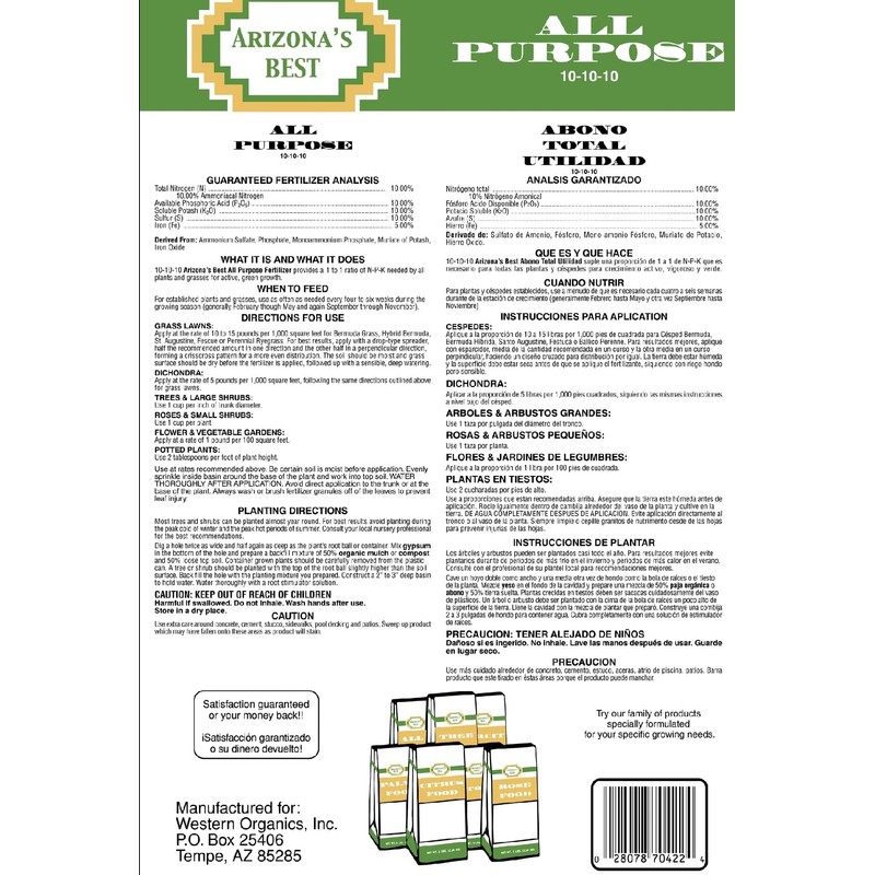 Arizona's Best AZB70422 20 Lb All Purpose Fertilizer, 10-10-10 -