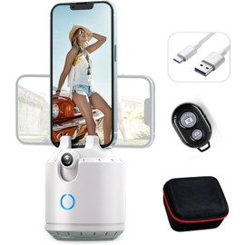 Auto Face Tracking Tripod 360°Rotation,2-Axis Auto Tracking Phone Holder,No App,Phone Camera Stand with Gesture Control,Rechargeable Phone Stand,Black