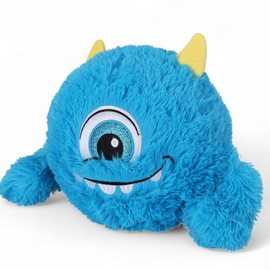 MIJOMA Plush Ball Diameter 23 cm with Hand Pump - Cuddly Inflatable Softball - Fluffy Plush Ball - Inflatable Toy for Children (Monster - Blue)