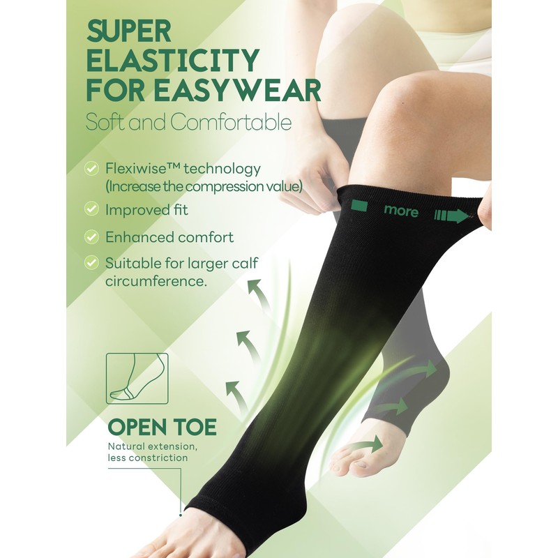 SONORAN 1Pair Compression Stockings for Women Men 20-30 mmHg Open